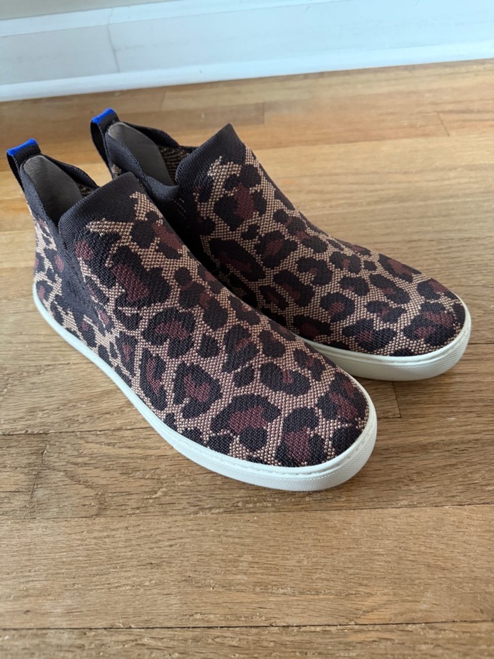 Rothy's Leopard Knit Slip-On Sneakers in Brown, Black and Cream